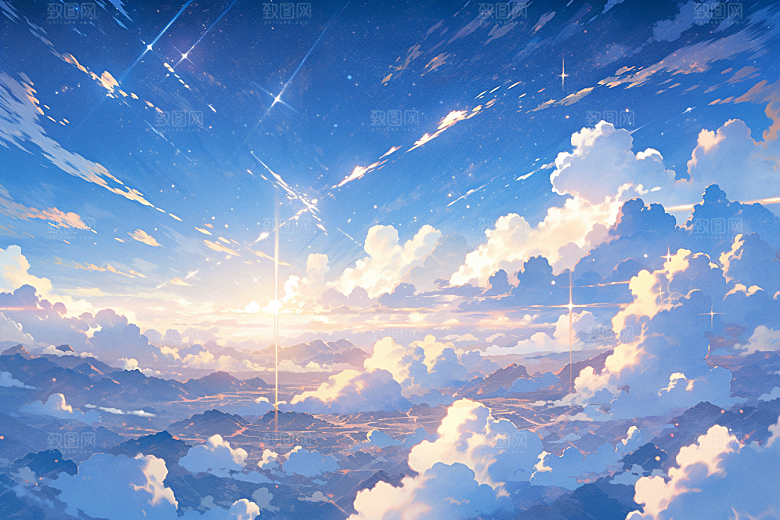 蓝天白云动漫插画背景图