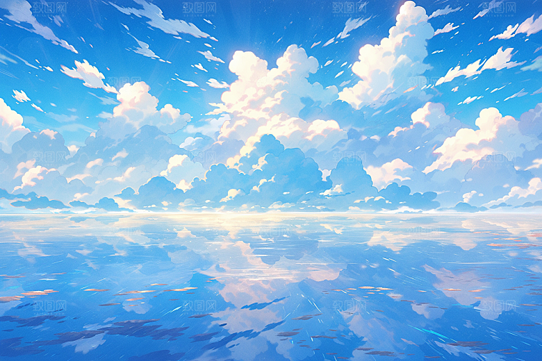 蓝天白云动漫插画背景图