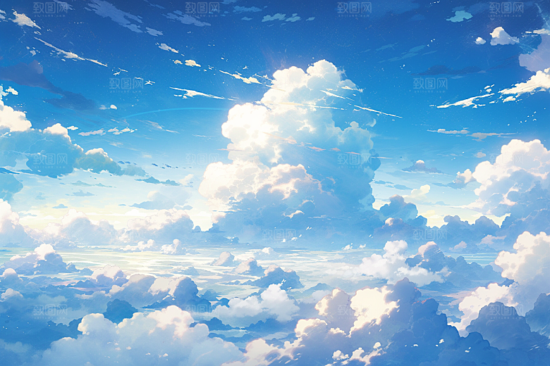蓝天白云动漫插画背景图