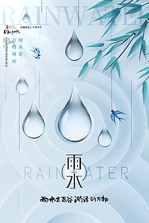 简约风传统二四节气之雨水节气海报