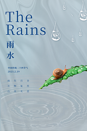 春季简约质感二十四节气雨水海报