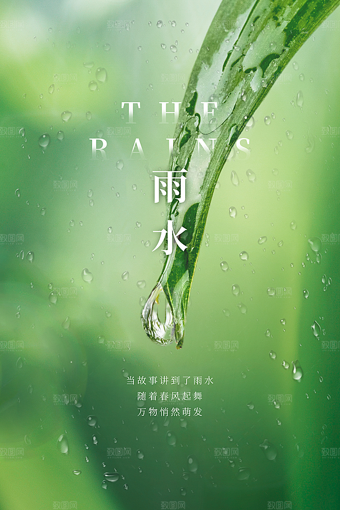 简约雨水节气地产风海报手机海报