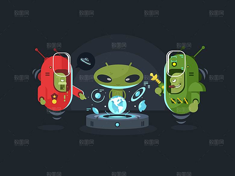 矢量机器人人物休闲娱乐插画