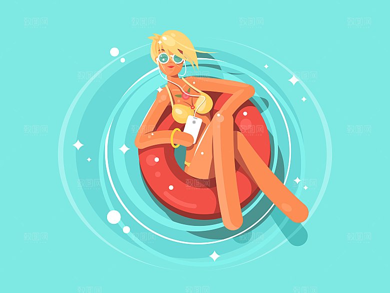 休闲度假娱乐沙滩美女插画