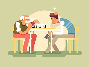 休闲娱乐国际象棋下棋人物插画