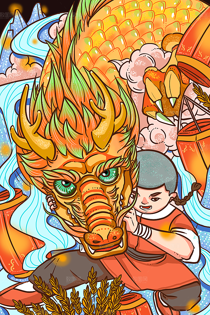 二月二龙抬头节日插画海报
