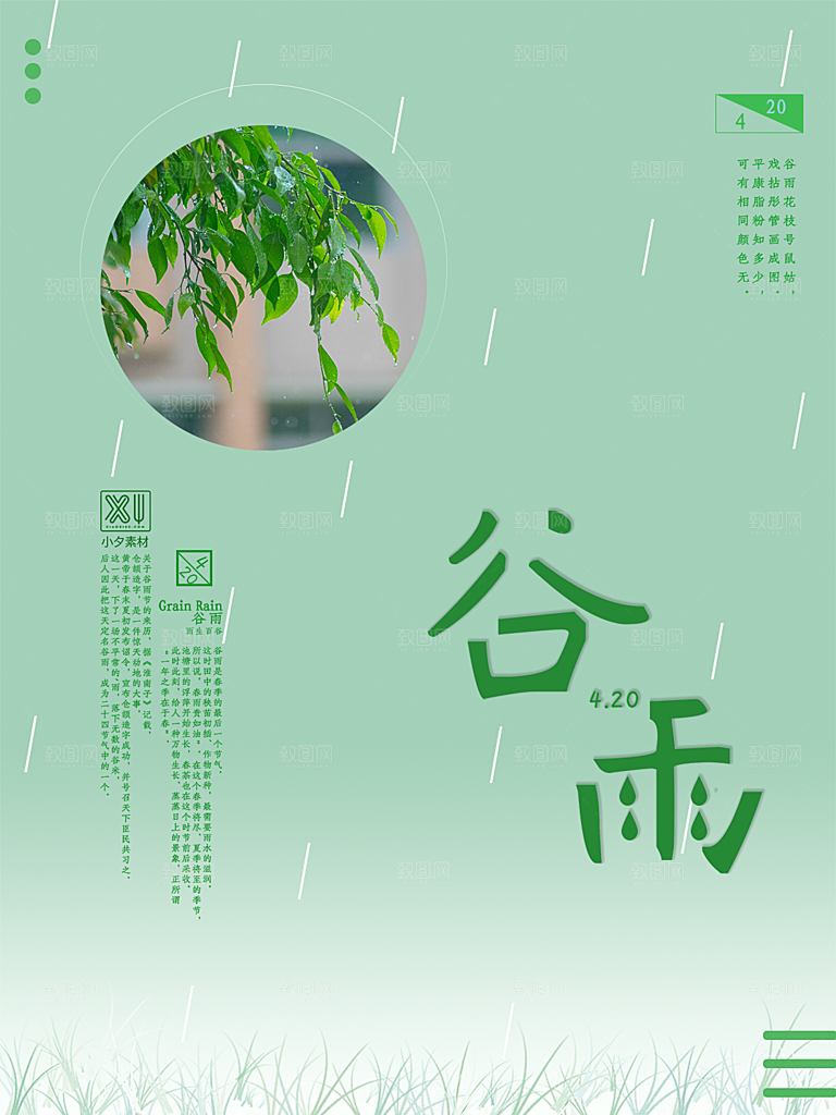 谷雨节气简约大气海报