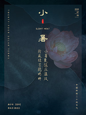 小暑节气简约大气插画海报