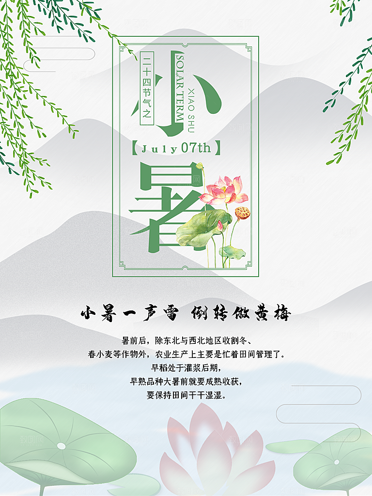 小暑节气简约大气插画海报