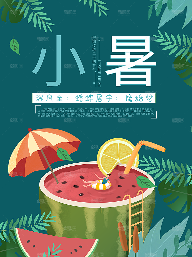 小暑节气简约大气插画海报