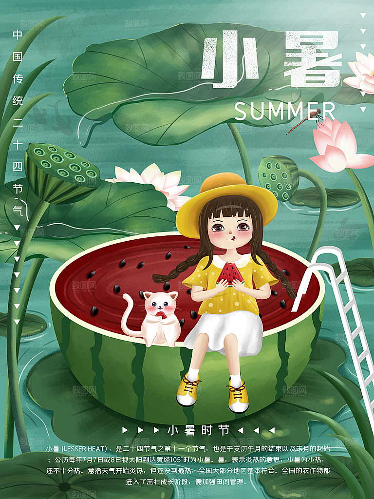 小暑节气简约大气插画海报