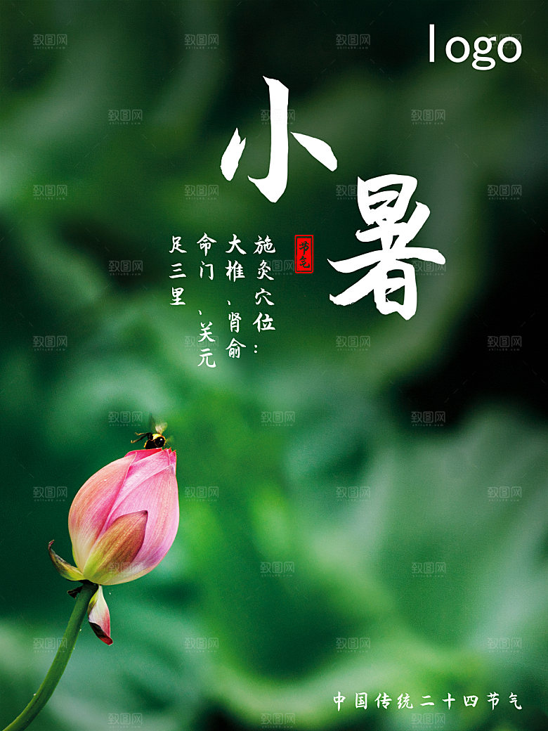 小暑节气简约大气插画海报