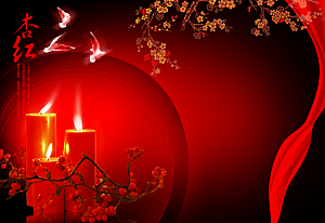 中国风红色婚纱摄影封面背景