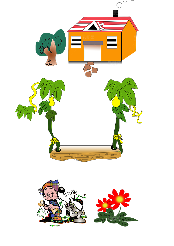 手绘生活房子花卉元素