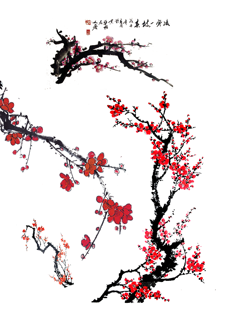 梅花手绘花枝png素材
