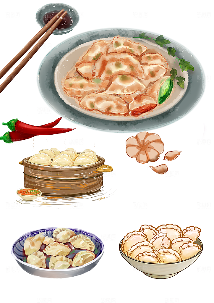 手绘饺子水饺蒸饺png素材