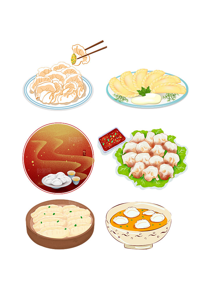 手绘水饺免扣元素