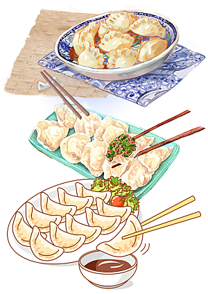 水饺饺子手绘创意素材