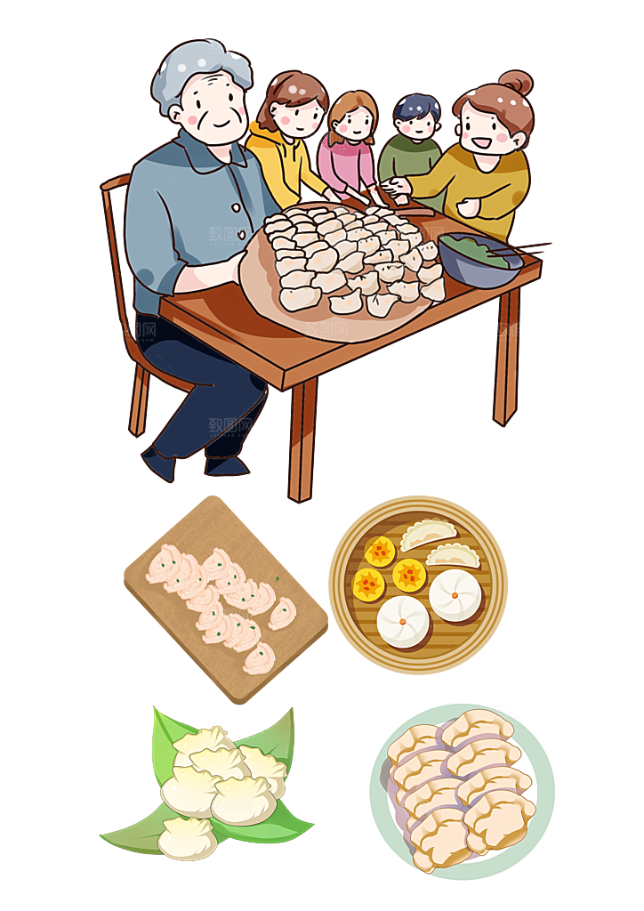 一家人包饺子手绘元素
