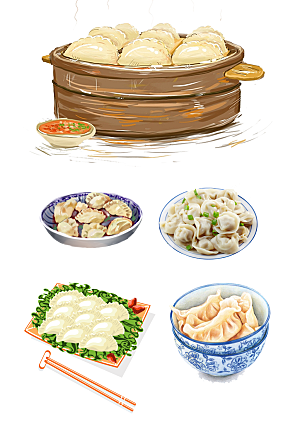 蒸饺饺子东北美食手绘素材