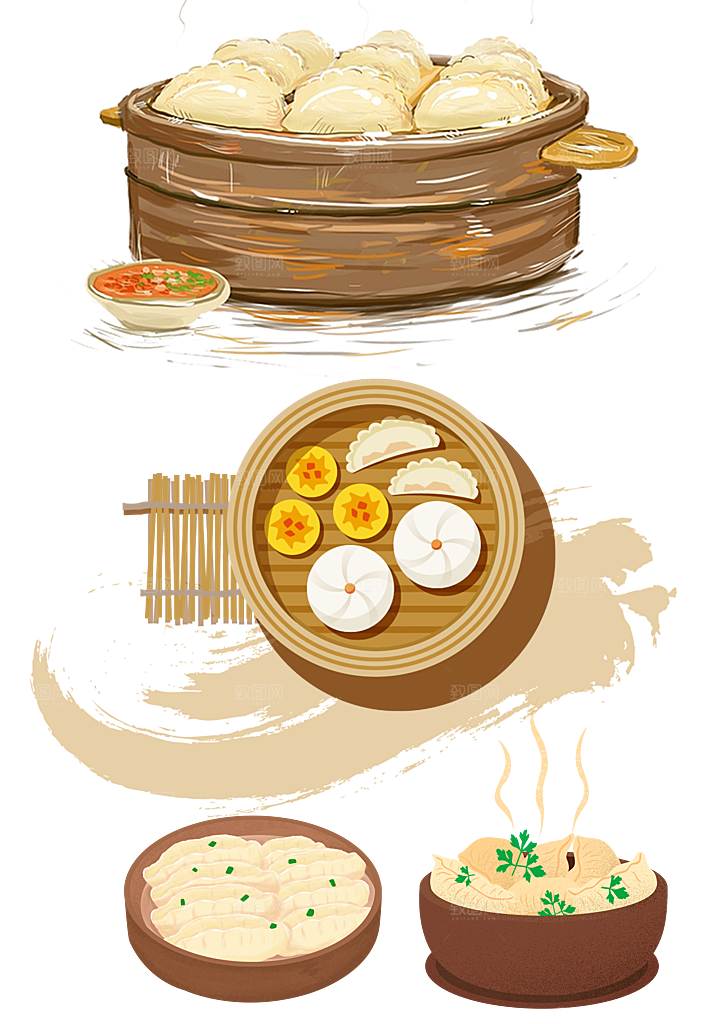 蒸饺手绘免扣元素
