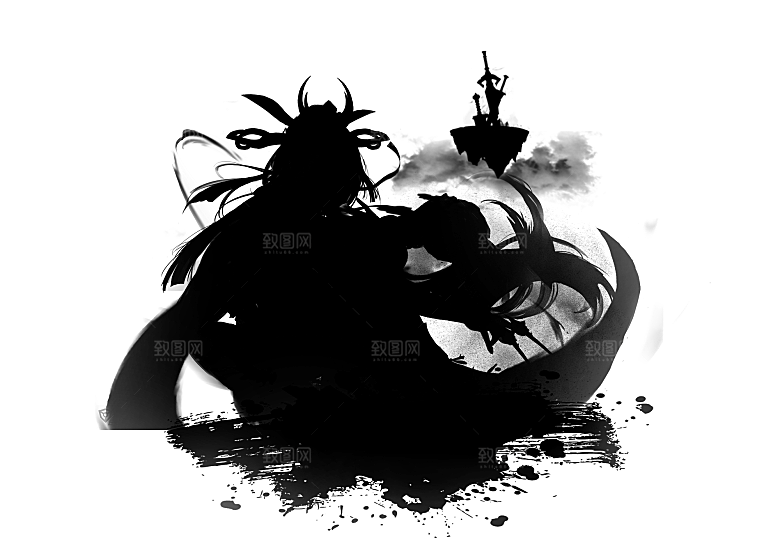 中国风水墨江湖侠客武侠人物手绘素材