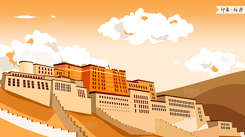 中国风古风建筑地标插画海报