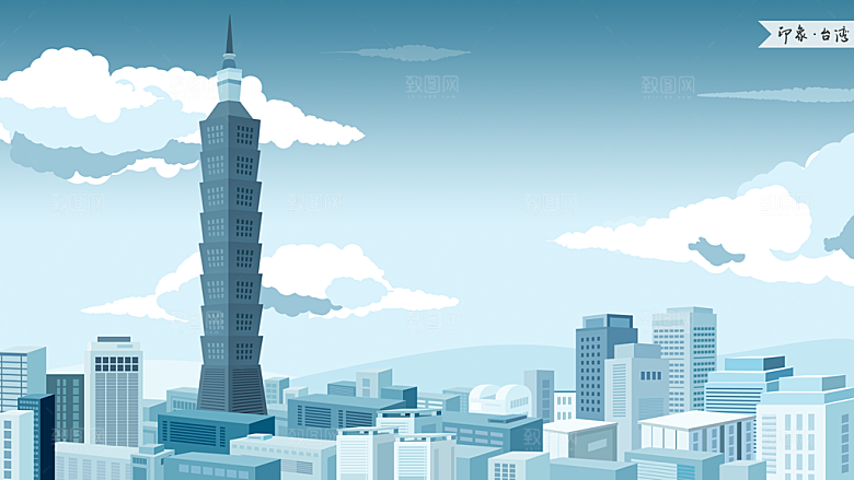 中国风古风建筑地标插画海报