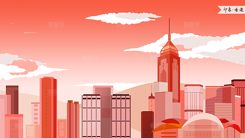 中国风古风建筑地标插画海报