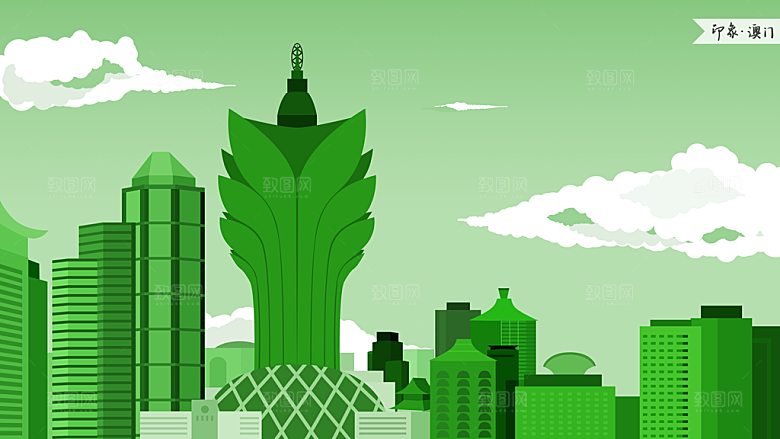 中国风古风建筑地标插画海报