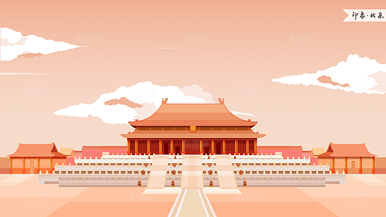 中国风古风建筑地标插画海报