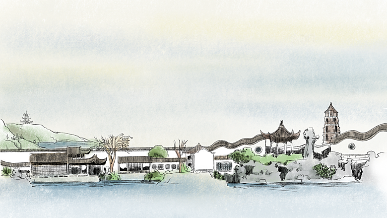 中国风古风建筑地标插画海报