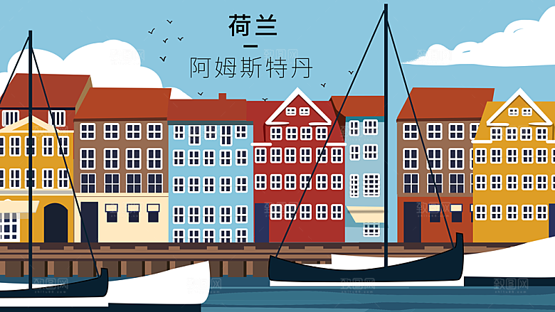 中国风古风建筑地标插画海报