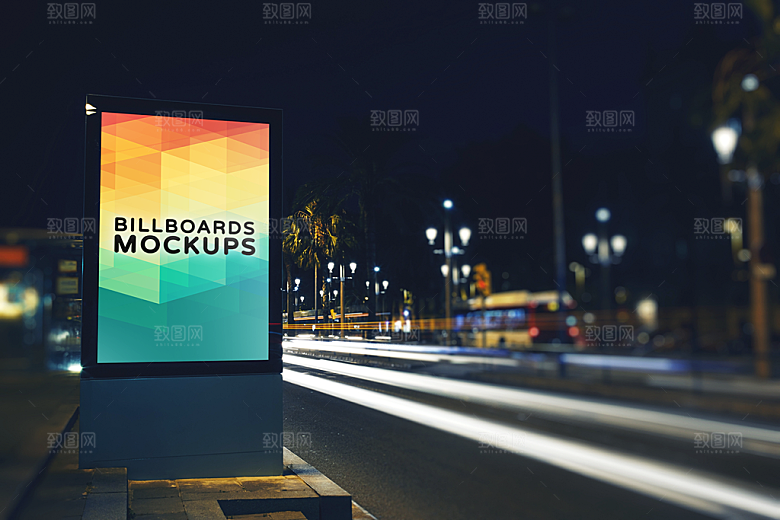 户外夜间广告牌展示样机智能贴图