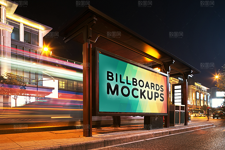 户外夜间广告牌展示样机智能贴图