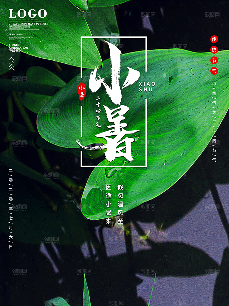 小暑节气简约大气插画海报