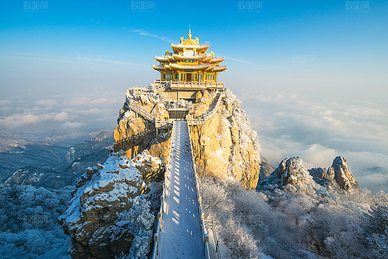 蓝色风景建筑雪景庙宇