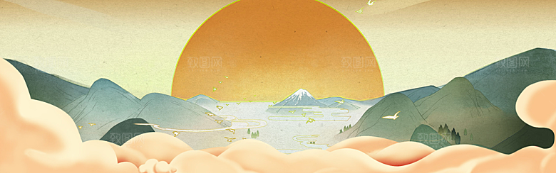 中国风水墨古风背景展板