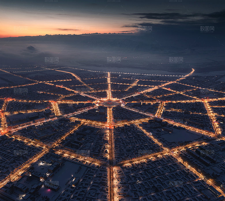 城市道路俯瞰图夜晚夜景