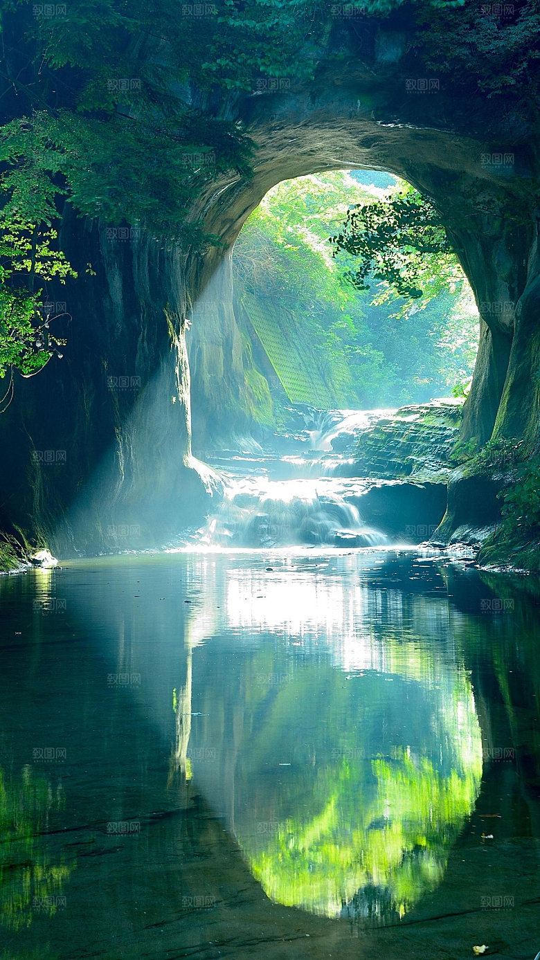 绿色湖泊湖景山林素材