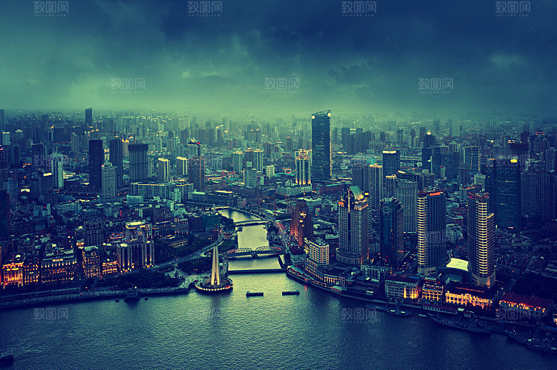 蓝色夜晚城市素材