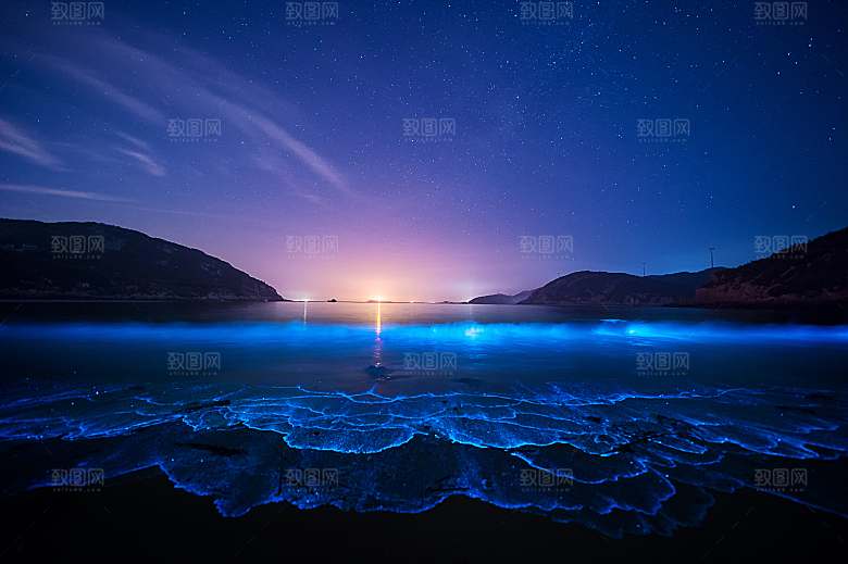 晚上星空海边海岸落日