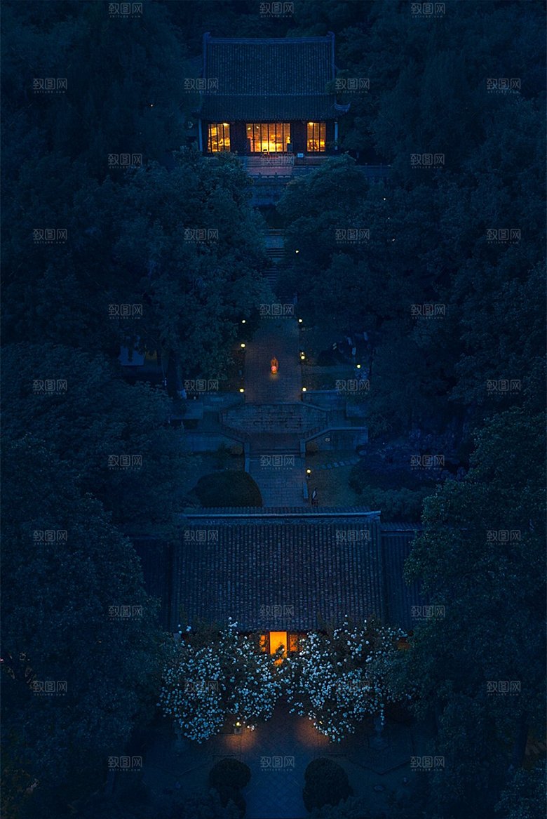 蓝色夜晚乡村灯光素材