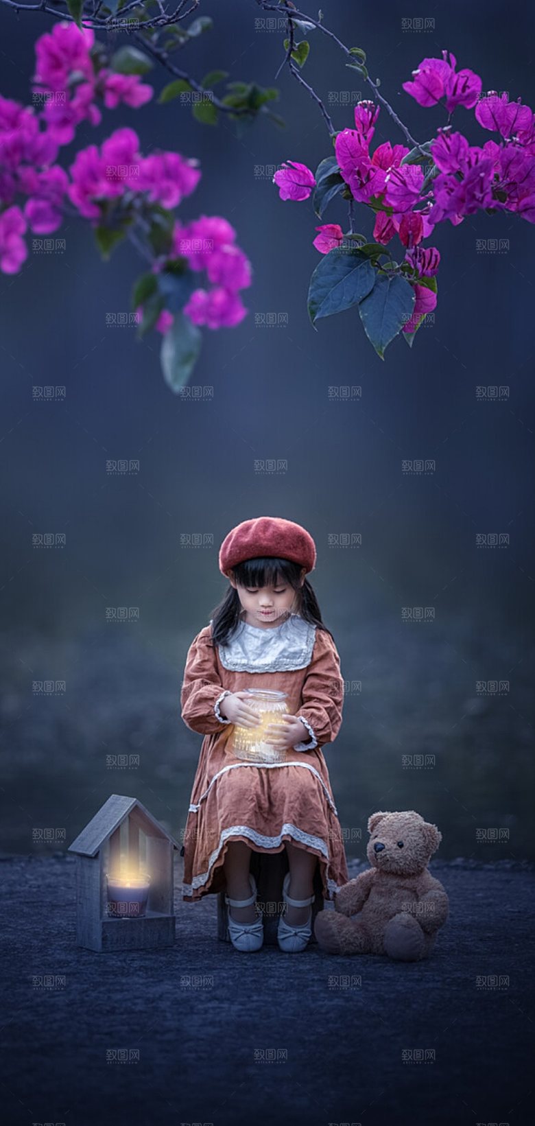 小女孩创意风景自然风光摄影素材