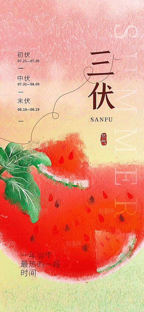 夏天三伏天简约大气海报