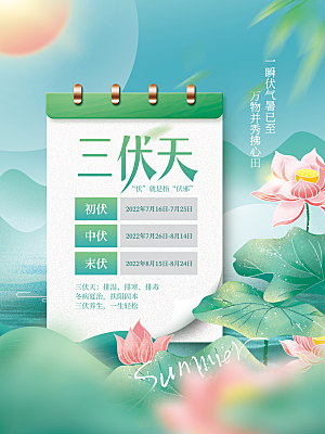 夏天三伏天简约大气海报