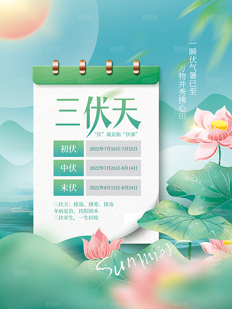 夏天三伏天简约大气海报