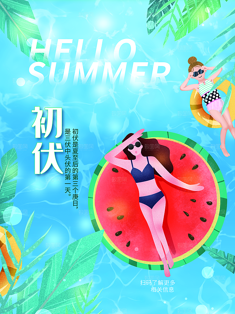 夏天三伏天简约大气海报