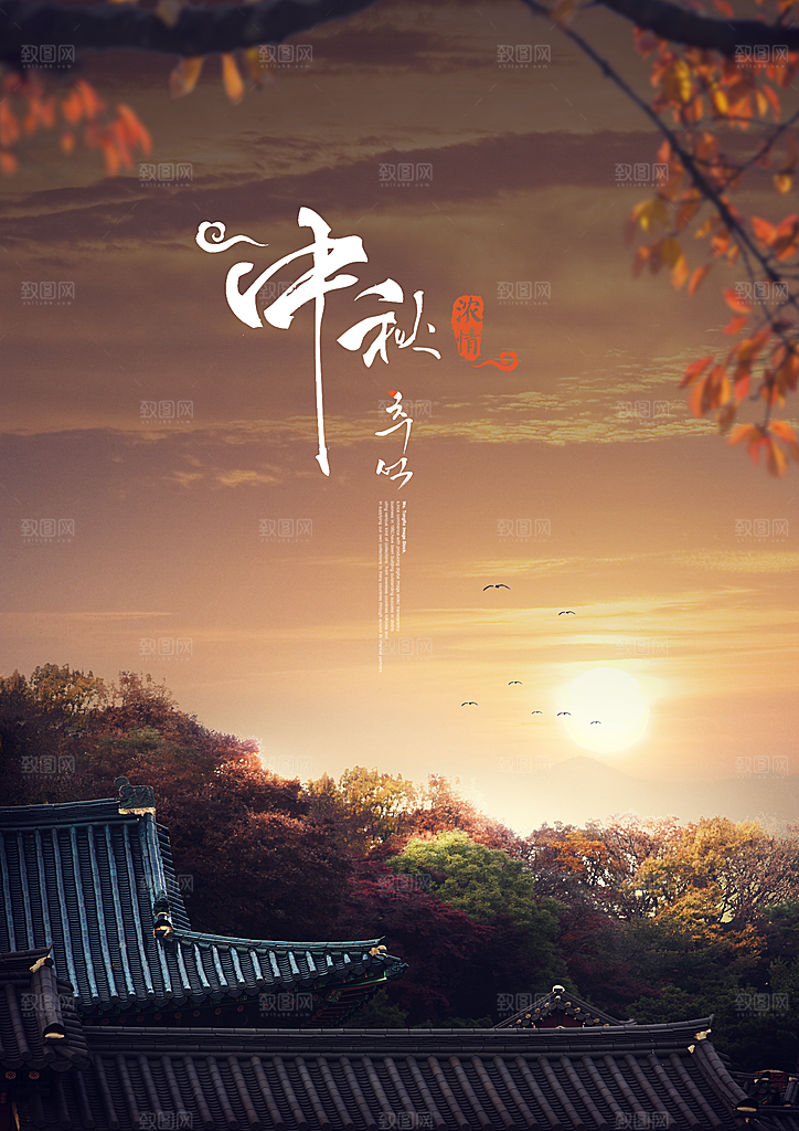 中国传统节日中秋节海报插画