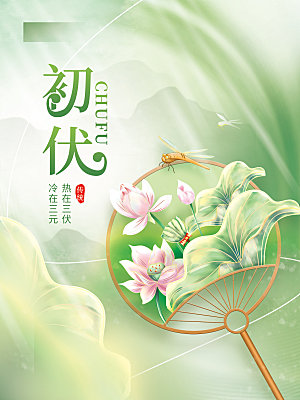夏天三伏天简约大气海报